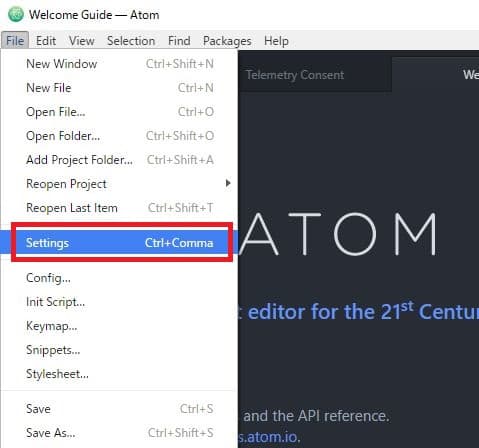 環境設定を開く